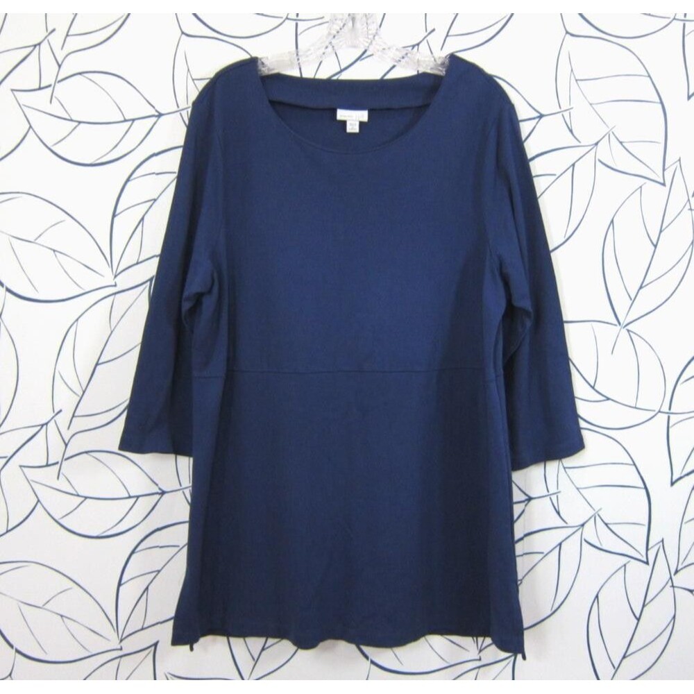 J. Jill Womens Ponte Tunic Top Blue 3/4 Sleeve Round Neck Knit Stretch Size 1X